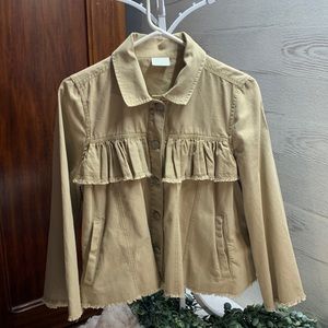Women Abound tan canvas denim ruffle jacket extra wide long sleeve size S